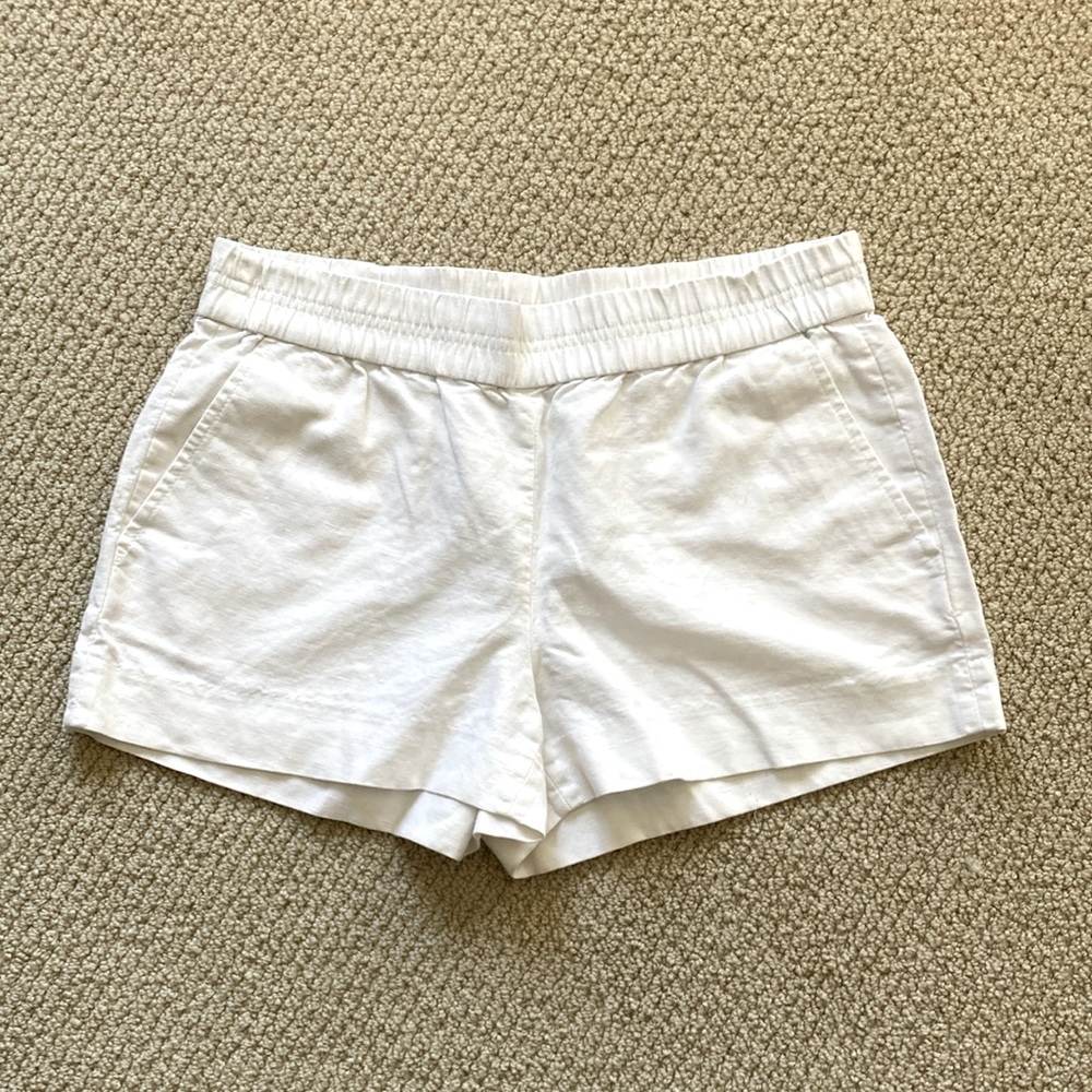 J. Crew Bright White Linen Cotton Blend Shorts Size 2 Pockets Stretchy EUC